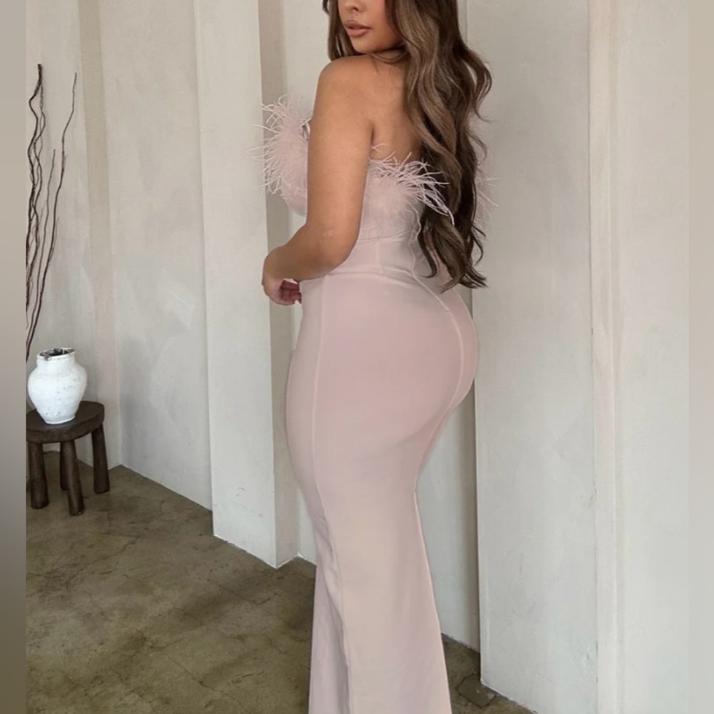 Feather Trim Maxi Bandage Dress - Picture 2 of 8
